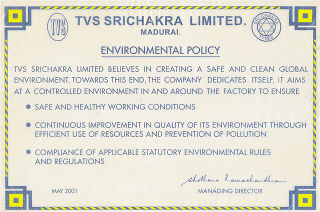 TVS Eurogrip Tyres Environmental Policy